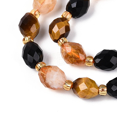 Natural Obsidian & Citrine & Tiger Eye Beads Strands G-N358-04A-05-1