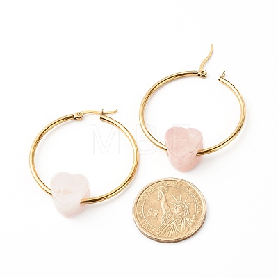 Heart Natural Rose Quartz Beads Earrings for Girl Women EJEW-JE04638-01-1