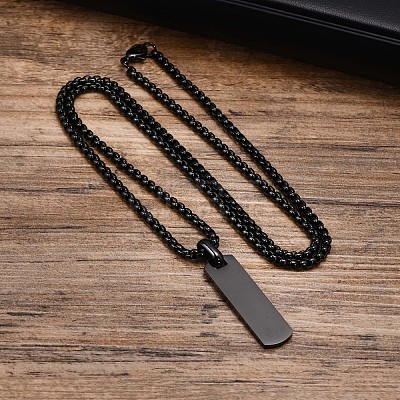 Blank Rectangle Stainless Steel Pendant Box Chain Necklaces for Men FS-WG55909-03-1