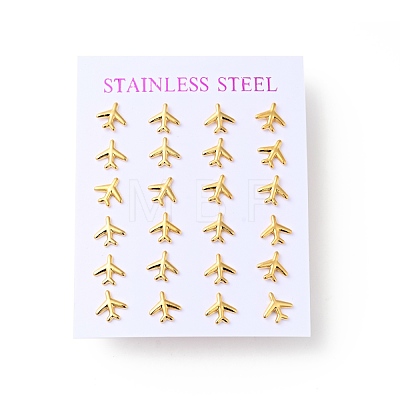 304 Stainless Steel Tiny Airplane Stud Earrings with 316 Stainless Steel Pins for Women EJEW-J043-01G-1