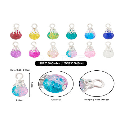 Kissitty 120Pcs 12 Colors Spray Painted Crackle Glass Pendants FIND-KS0001-28-1