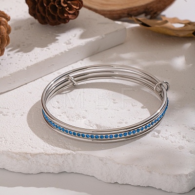 304 Stainless Steel Micro Pave Cubic Zirconia Bangles for Women MA1312-4-1