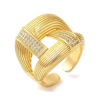 Double Layer Brass Micro Pave Cubic Zirconia Open Cuff Rings X-RJEW-U008-09G-1