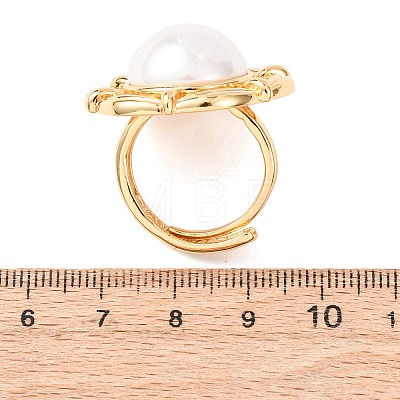 Adjustable Brass with ABS Plastic Pearl Cuff Rings RJEW-G368-07G-1