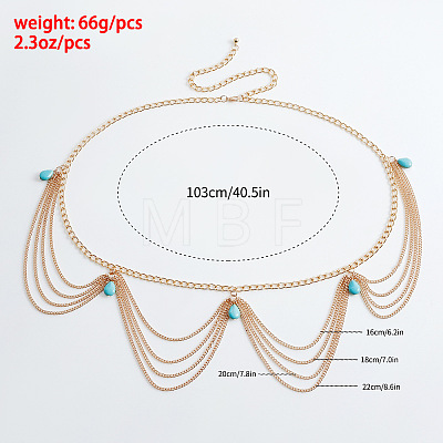 Bohemian Alloy with Teardrop Resin Charm Tassel Waist Chains for Women FS-WGCBA85-01-1