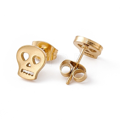 304 Stainless Steel Tiny Hollow Out Skull Stud Earrings for Women STAS-A065-05G-1