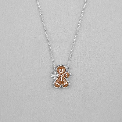 Christmas Brass Enamel Gingerbread Man with Clover Pendant Necklaces FS-WGDCCA1-02-1