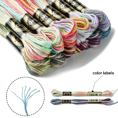 12 Skeins 6 Colors 6-Ply Polyester Embroidery Floss OCOR-FS0001-01B-03-1