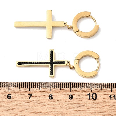 Cross 304 Stainless Steel Polymer Clay Rhinestones Hoop Earrings EJEW-G453-11G-01-1