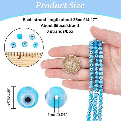  3 Strands Handmade Evil Eye Lampwork Round Bead Strands LAMP-NB0001-72-1