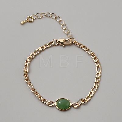 Natural Green Aventurine Oval Link Bracelet with Alloy Chains for Women BJEW-WH0026-04G-1