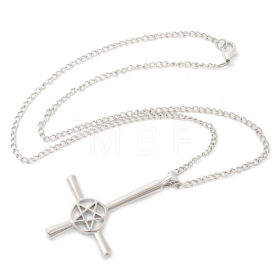 Upside Down Cross & Star Alloy Pendant Pendant Twisted Chain Necklaces for Women NJEW-NH0001-03P-1