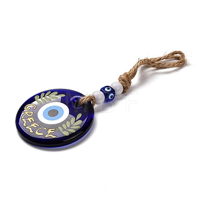 Flat Round with Evil Eye Lampwork Pendant Decoration HJEW-Z005-01A-1