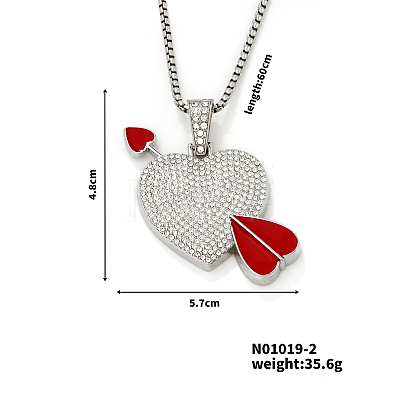 Alloy Crystal Rhinestone Heart Cupid Arrow Pendant Necklaces for Fashionable Couples HK4761-2-1