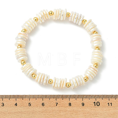 Electroplated Shell Pearl & Brass Beaded Stretch Bracelets for Women BJEW-JB13996-1