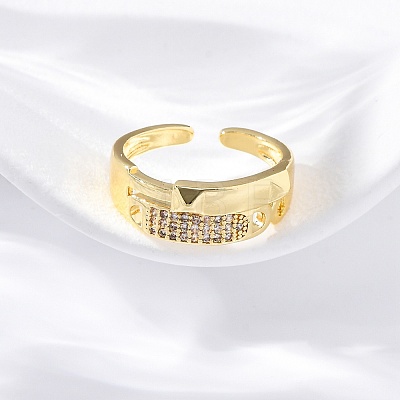 Brass Micro Pave Clear Cubic Zirconia Cuff Rings for Women RJEW-U043-14G-1