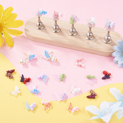 40Pcs 8 Styles Luminous Resin Butterfly with Flower Cabochons CRES-TA0001-98-1