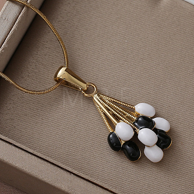 316 Surgical Stainless Steel Enamel White and Black Balloon Pendant Necklaces for Women GY8430-1