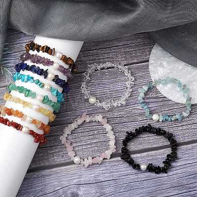 12Pcs Natural & Synthetic Gemstone Chips Stretch Bracelets for Women BJEW-JB11343-1