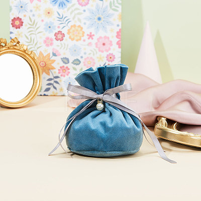 Velvet Jewelry Bags with Drawstring & Plastic Imitation Pearl TP-CJC0001-03D-1