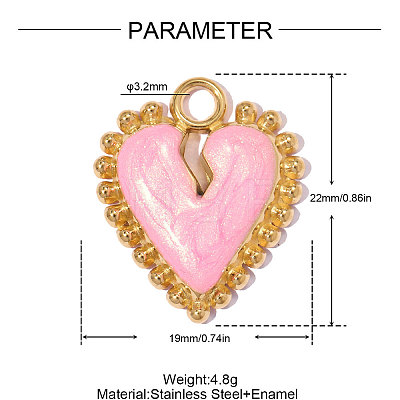 304 Stainless Steel with Pink Enamel Pendants SA-OY001-29G-1
