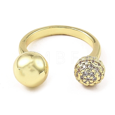 Cubic Zirconia Round with Flower Open Cuff Ring RJEW-H218-01G-01-1