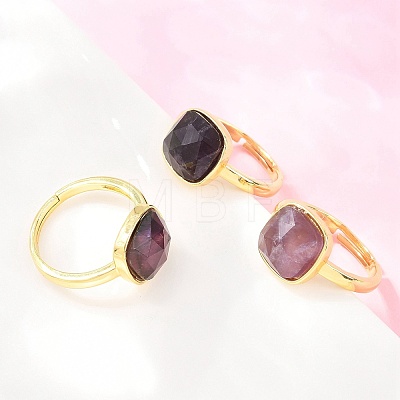 Natural Amethyst Finger Rings with Brass Findings G-H353-04G-04-1