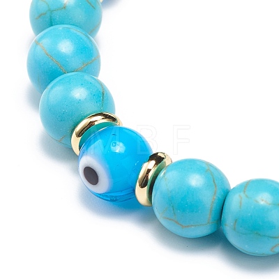 Synthetic Turquoise & Lampwork Evil Eye Round Beaded Stretch Bracelet BJEW-JB08713-02-1