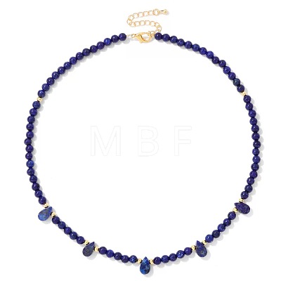 Adjustable 4MM Round and Teeardrop Natural Lapis Lazuli Beaded Necklace for Women Elegant Casual Jewelry Gift YO7964-5-1