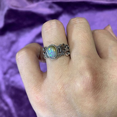 Adjustable Opal with 925 Sterling Silver Cuff Open Rings RJEW-C155-02-1