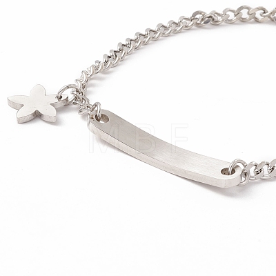 201 Stainless Steel Rectangle & Star Charm Bracelet with Curb Chain for Women STAS-P304-19P-1