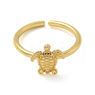 Rack Plating Brass Sea Turtle Open Cuff Rings for Women RJEW-C081-02G-1