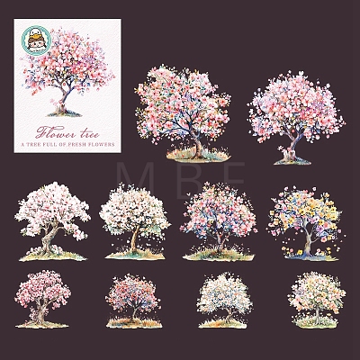 10Pcs 10 Styles Flower Tree Waterproof PET Stickers DIY-G121-03F-1