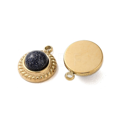 Synthetic Blue Goldstone Half Round Charms STAS-L022-399G-02-1