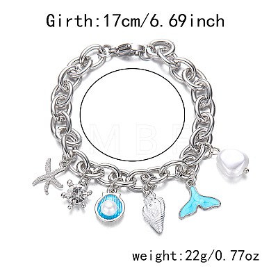 Beach Style Alloy Enamel & Plastic Pearl Charm Bracelets WG5E974-04-1