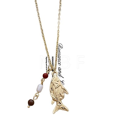 Vintage Alloy Fish Pendant Necklaces with Plastic & Glass Beads Tassel WG3AD88-01-1