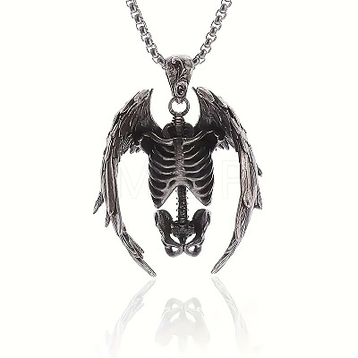 Punk Style Alloy Gothic Skeleton Angel Pendant Box Chain Necklaces for Men FS-WG22DE5-01-1
