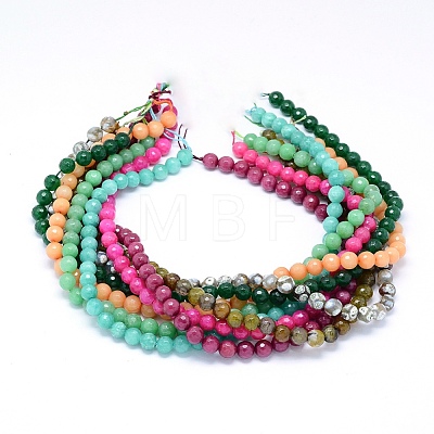 Faceted Natural Agate and Dyed Jade Beads Strands G-F559-06-1