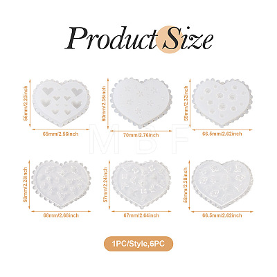 6Pcs 6 Styles DIY Flower & Animal & Heart Shape Nail Art Ornament Silicone Molds DIY-TA0004-22-1