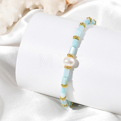 Natural Cultured Freshwater Pearl & Dyed Freshwater Shell Beaded Bracelets for Women BJEW-JB14213-1
