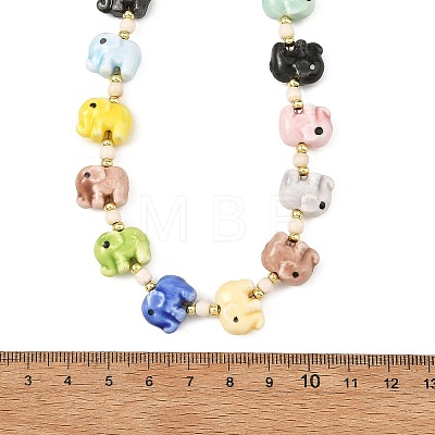Handmade Porcelain Elephant Bead Necklaces NJEW-JN06672-1