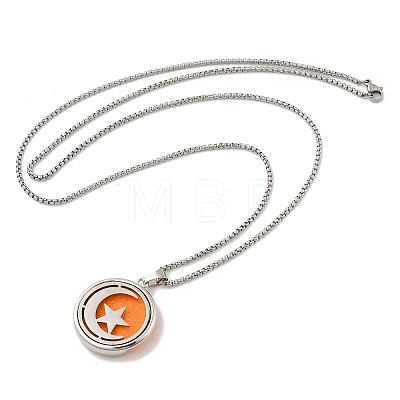 316 Surgical Stainless Steel Aromatherapy Diffuser Perfume Hollow Flat Round Pendant Box Chain Necklaces NJEW-R016-01P-08-1