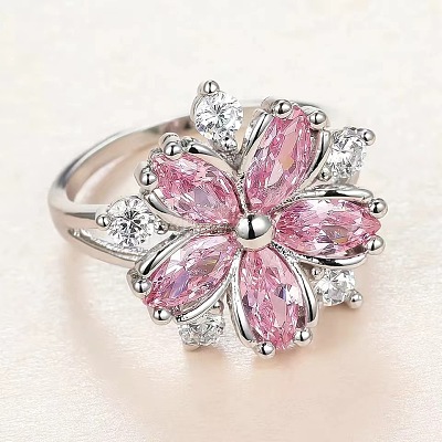 Plum Blossom Brass Pave Cubic Zirconia Finger Rings for Women FS-WG857C0-01-1