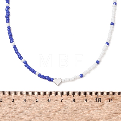 9Pcs 9 Colors Brass Heart Glass Seed Beaded Necklaces NJEW-JN05956-1