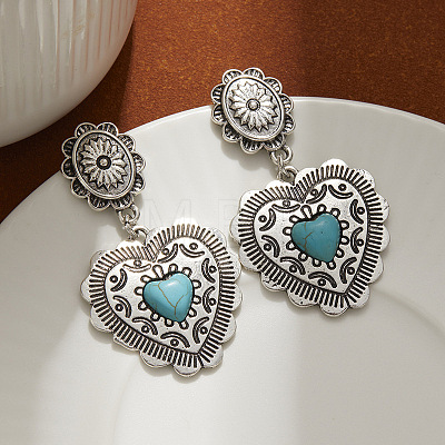 Dangle Stud Earrings Alloy & Synthetic Turquoise Dangle Stud Earrings FS-WGCE263-02-1