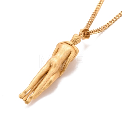 Brass Human Hug Pendant Necklace with 201 Stainless Steel Curb Chains for Women NJEW-I114-01G-1
