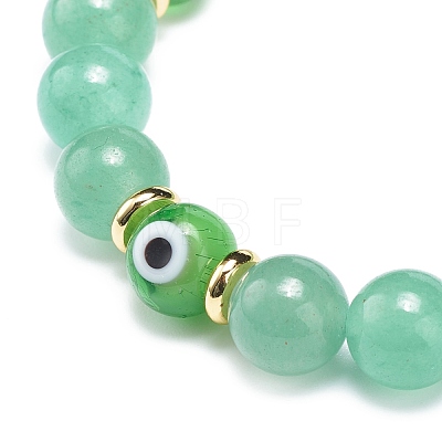 Natural Green Aventurine & Lampwork Evil Eye Round Beaded Stretch Bracelet BJEW-JB08713-07-1