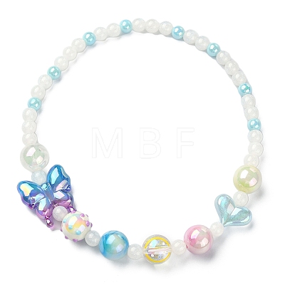 Sparkling Heart & Butterfly Resin & Acrylic Beaded Necklace NJEW-JN04397-1
