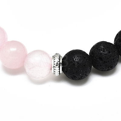 Natural Rose Quartz Beads Stretch Bracelets BJEW-R309-02-A05-1