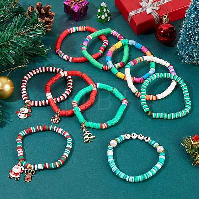 10Pcs 10 Styles Polymer Clay Heishi Beaded Stretch Bracelet Sets for Christmas sgBJEW-JB06128-1